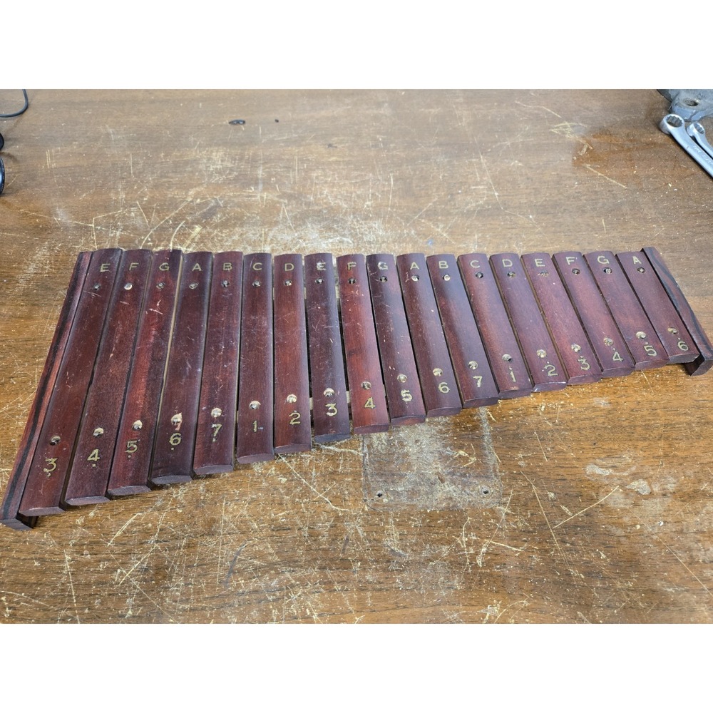 Vintage 18 Note Wooden Xylophone A-G Numbered Bars Folk Instrument